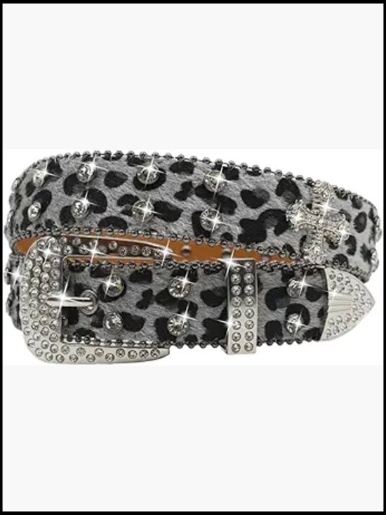 Rhinestone Cross Leopard Belt Punk Studded Western Cowgirl